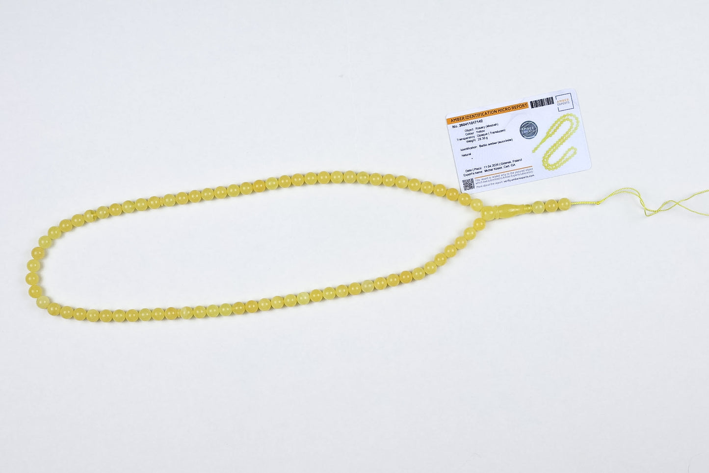 Natur Bernsteinkette (Misbah) – Zertifizierter Opaque Gelber Succinit, 28,38g – Tetibel Amber Jewels