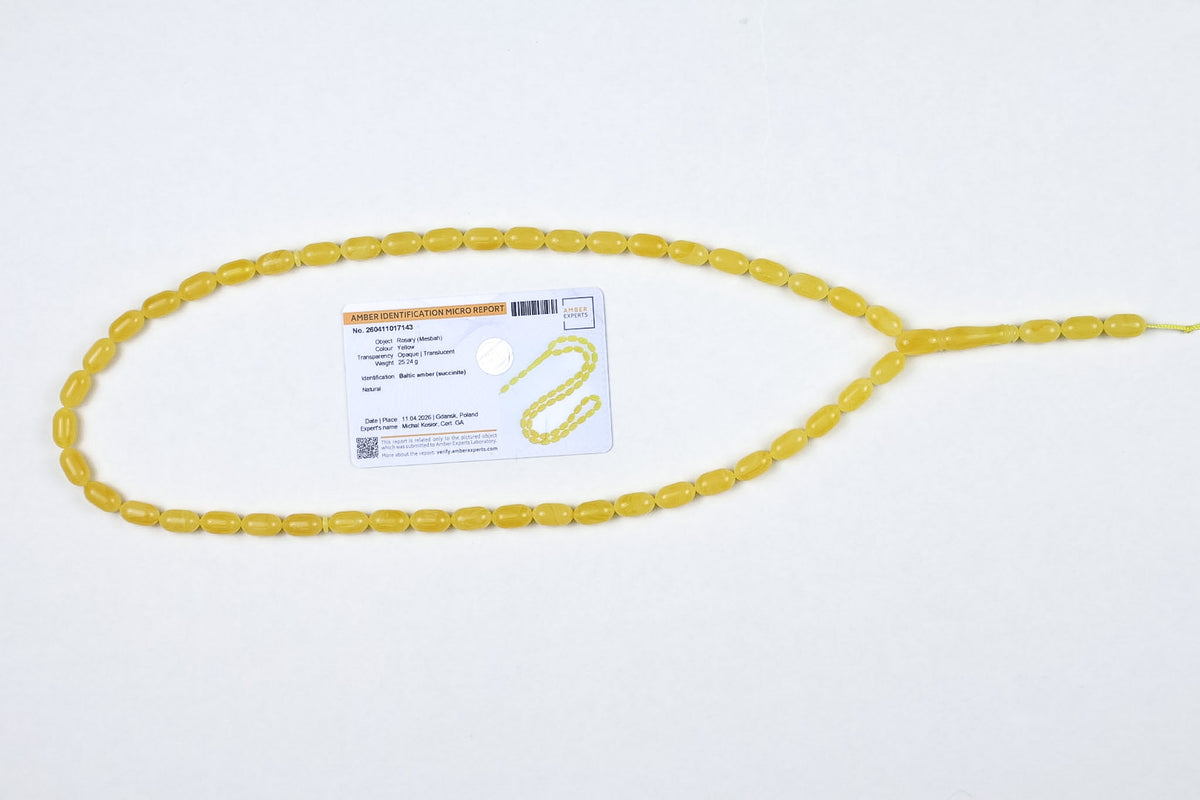 Seltene Mango-gelbe Natur-Bernsteinkette (25,24g) | Zertifizierte Mesbah | Tetibel