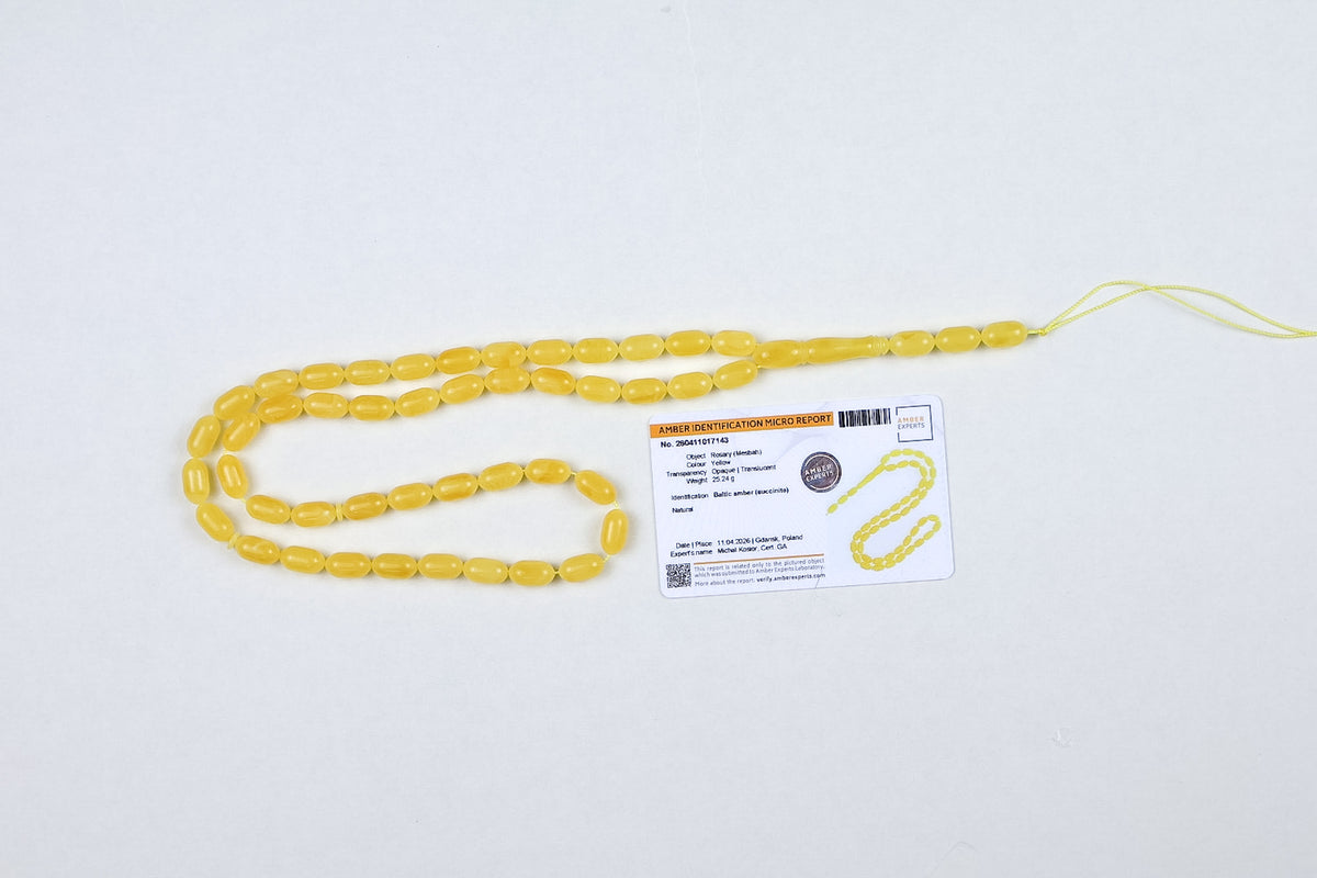Seltene Mango-gelbe Natur-Bernsteinkette (25,24g) | Zertifizierte Mesbah | Tetibel