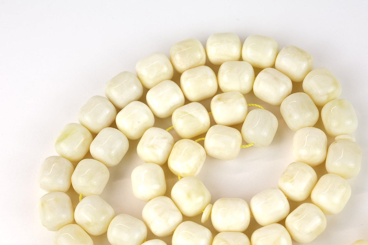 Certified Pressed White-Yellow Baltic Amber Rosary (Mesbah) | 54 Cylinder Beads with minor imperfections
