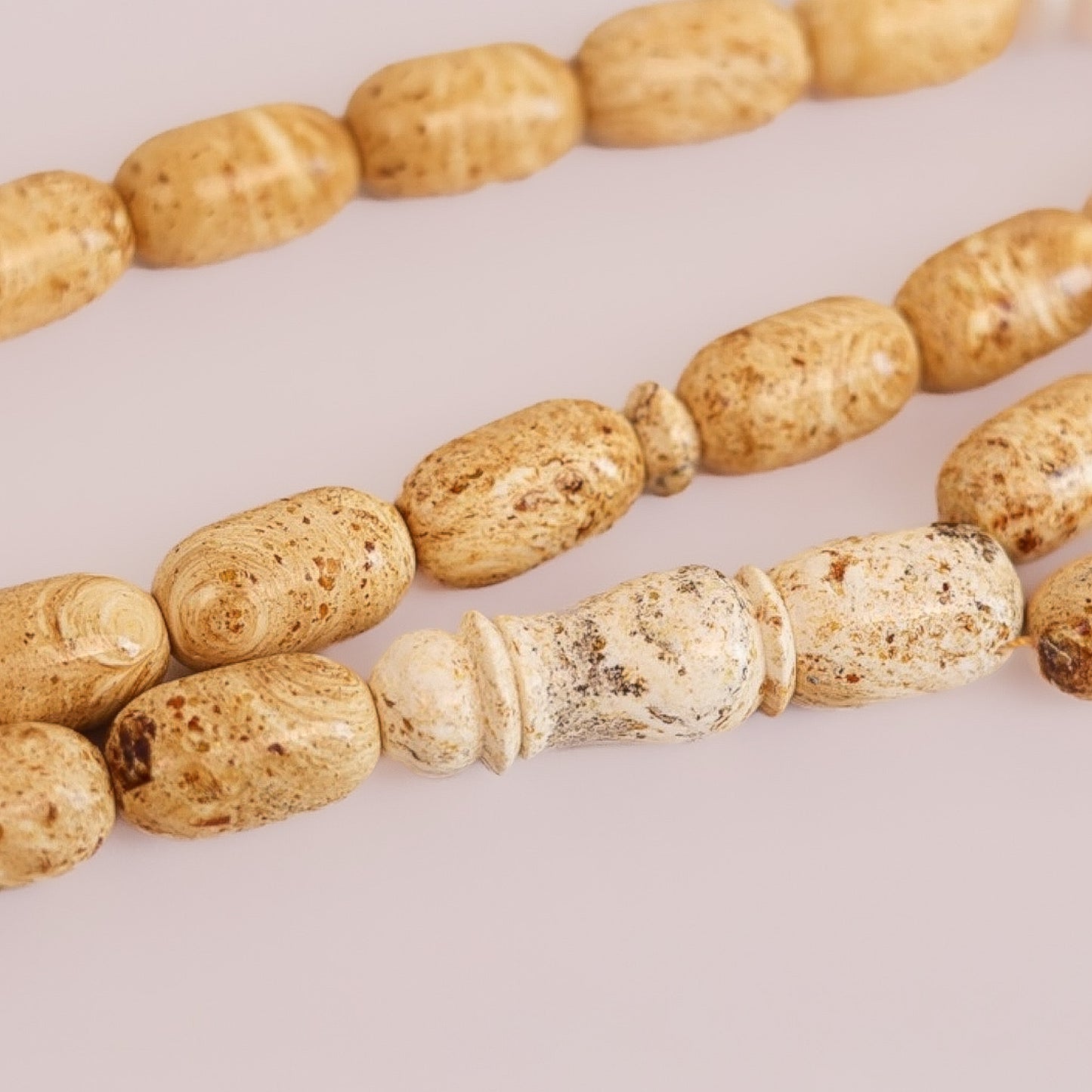 Tetibel Jewels Genuine Amber Tesbih | Wood Grain Mottled Cream Prayer Beads | 65 g Olive Rosary