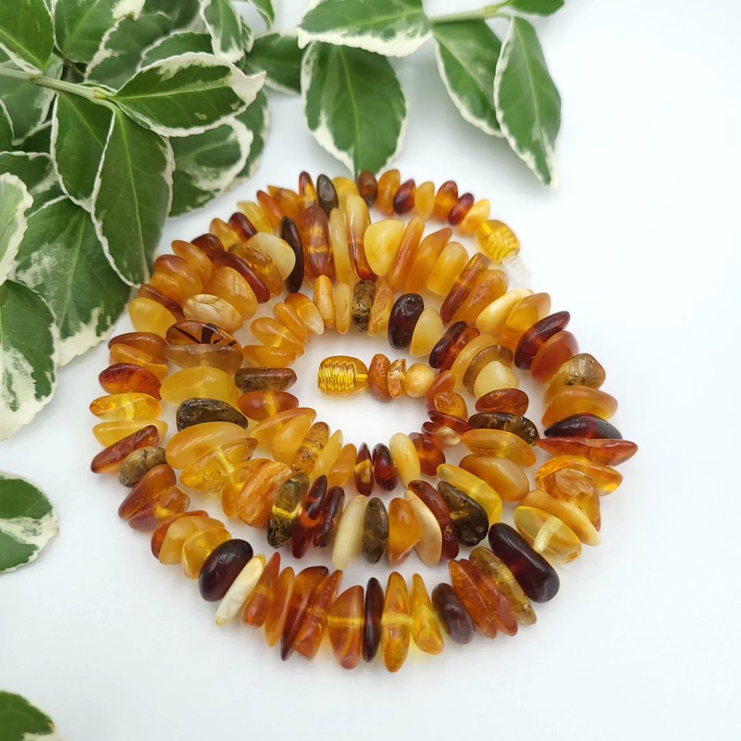 Genuine Raw Baltic Amber Chip Necklace for Adults | Multi-Color Nuggets | Choose Silver or Plastic Clasp | Tetibel