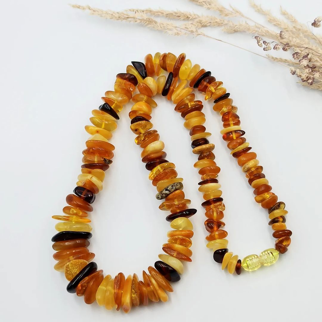Genuine Raw Baltic Amber Chip Necklace for Adults | Multi-Color Nuggets | Choose Silver or Plastic Clasp | Tetibel
