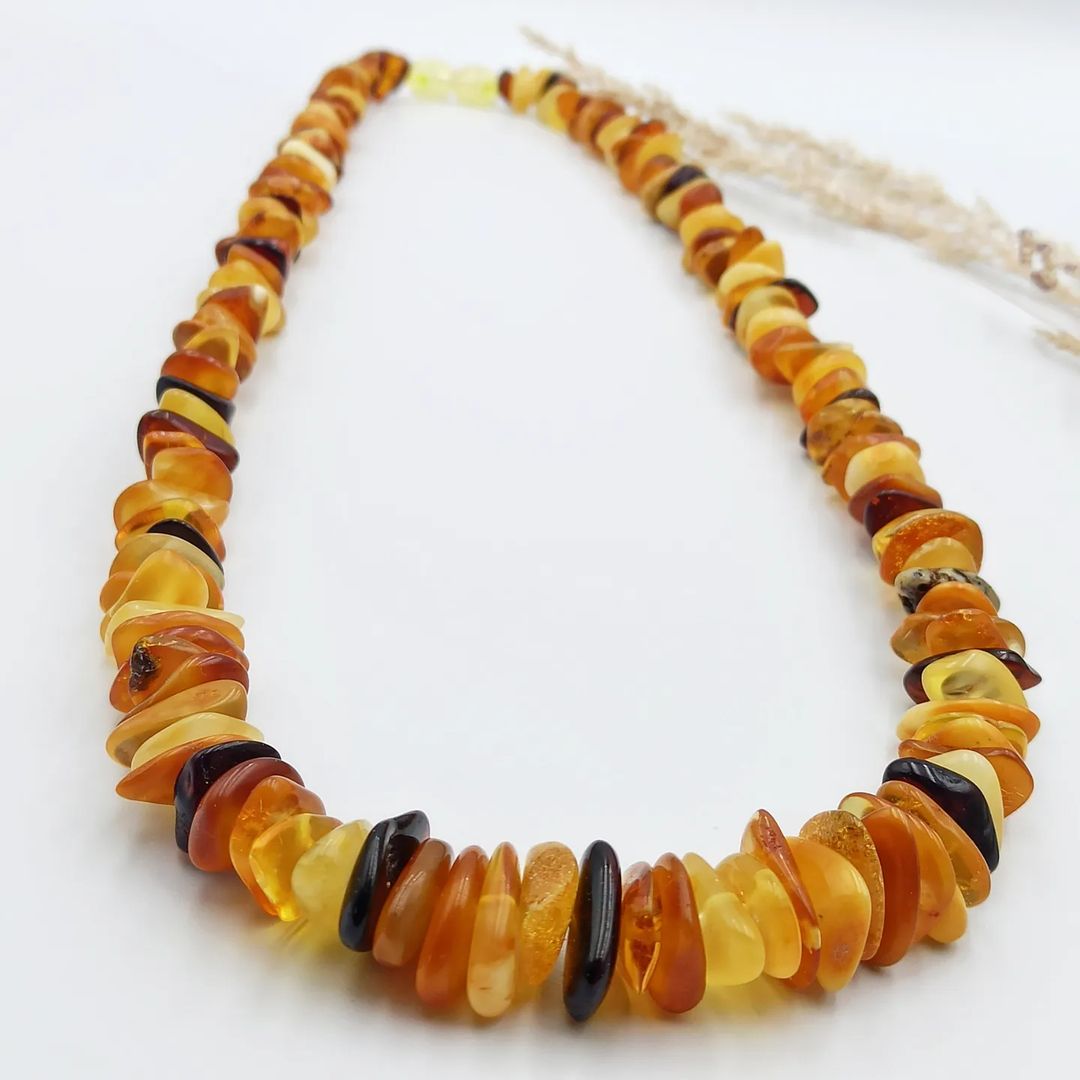 Genuine Raw Baltic Amber Chip Necklace for Adults | Multi-Color Nuggets | Choose Silver or Plastic Clasp | Tetibel