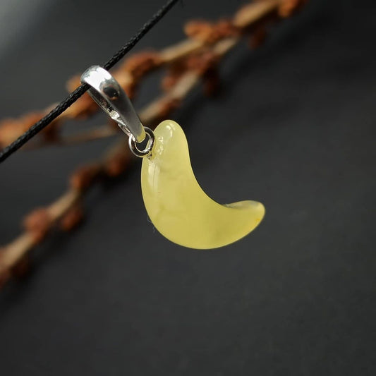 Moon Pendant Natural Amber in Sterling Silver