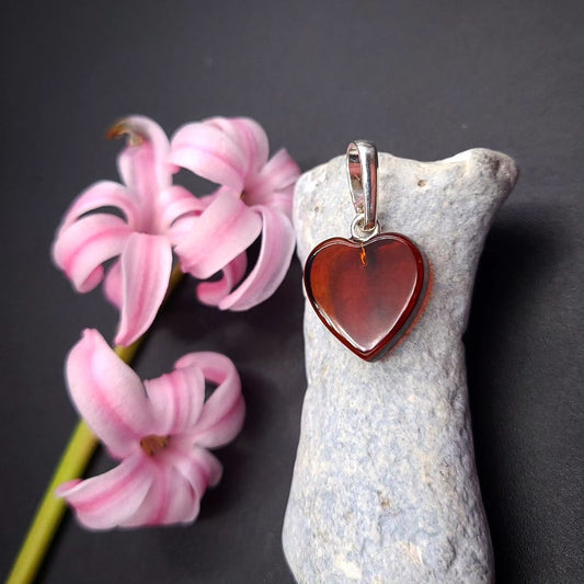 Amber Silver Heart Pendant