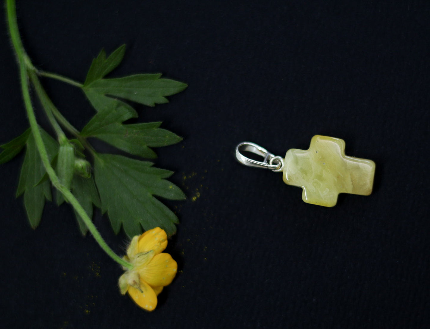 Amber Silver Cross Pendant