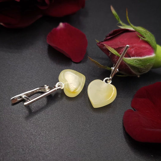 Sweetheart Amber Drop Earrings in Sterling Silver | Matt Color