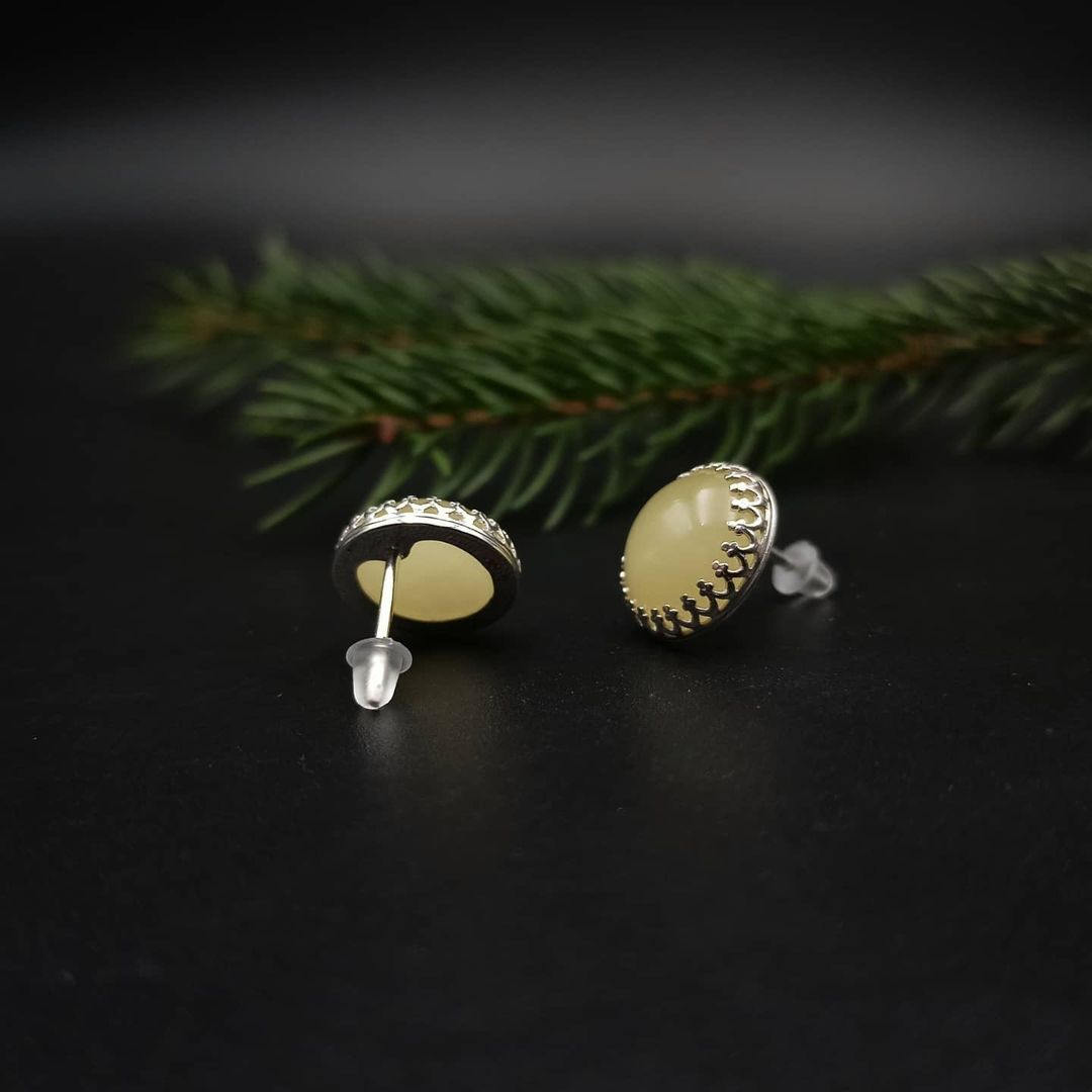 Tetibel Jewels Butterscotch Baltische Bernstein Ohrstecker (⌀12mm) mit Stiften und Silikonverschlüssen.