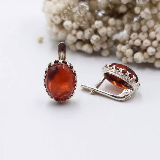 Amber Silver Earrings