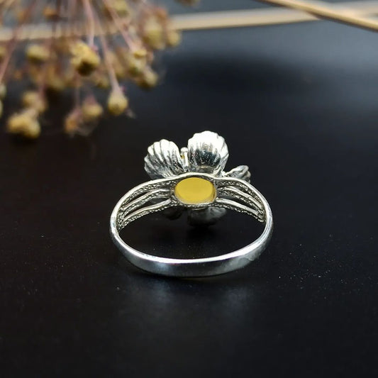 Amber Silver Ring Floral Design