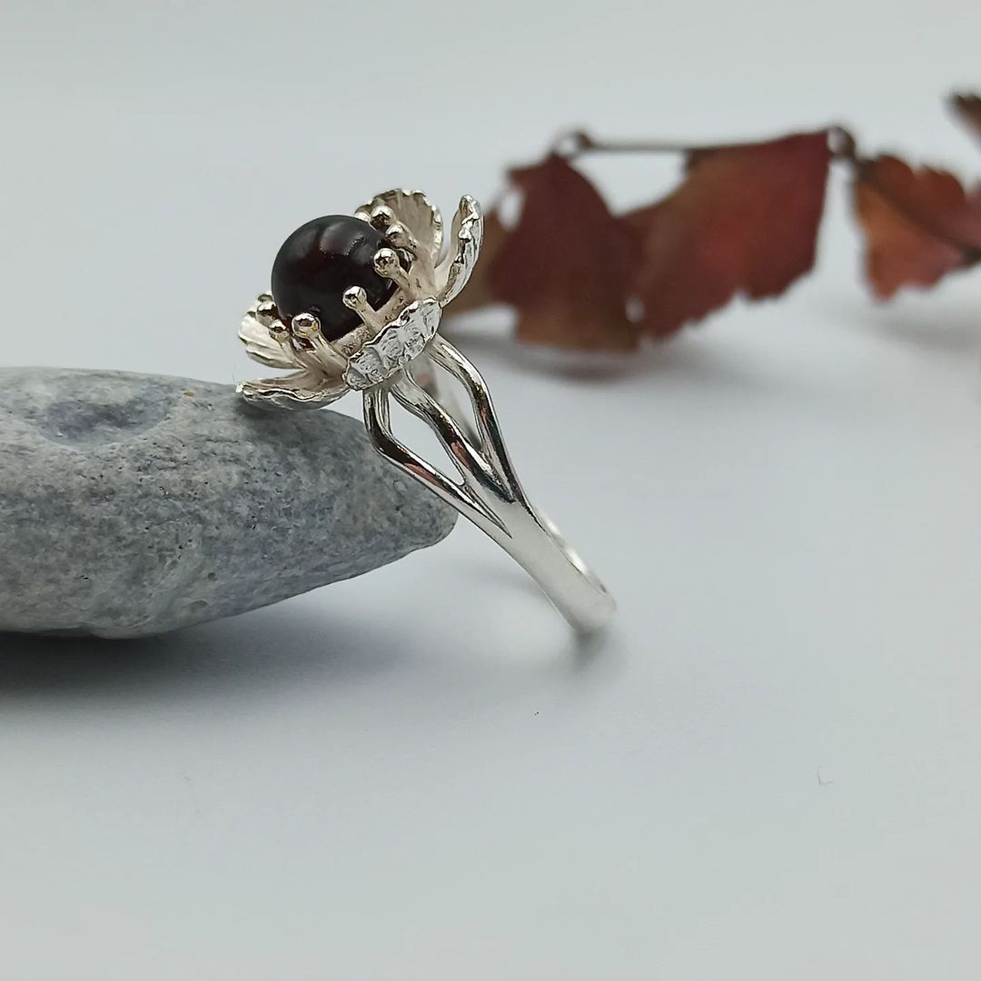 Amber Silver Ring Floral Design
