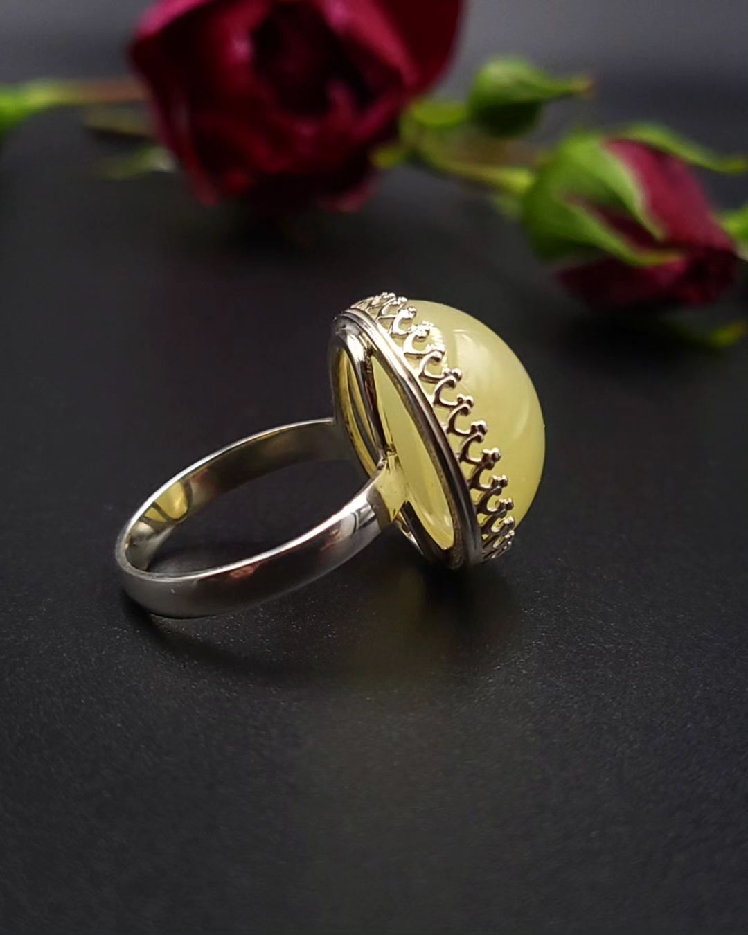 Amber Silver Ring