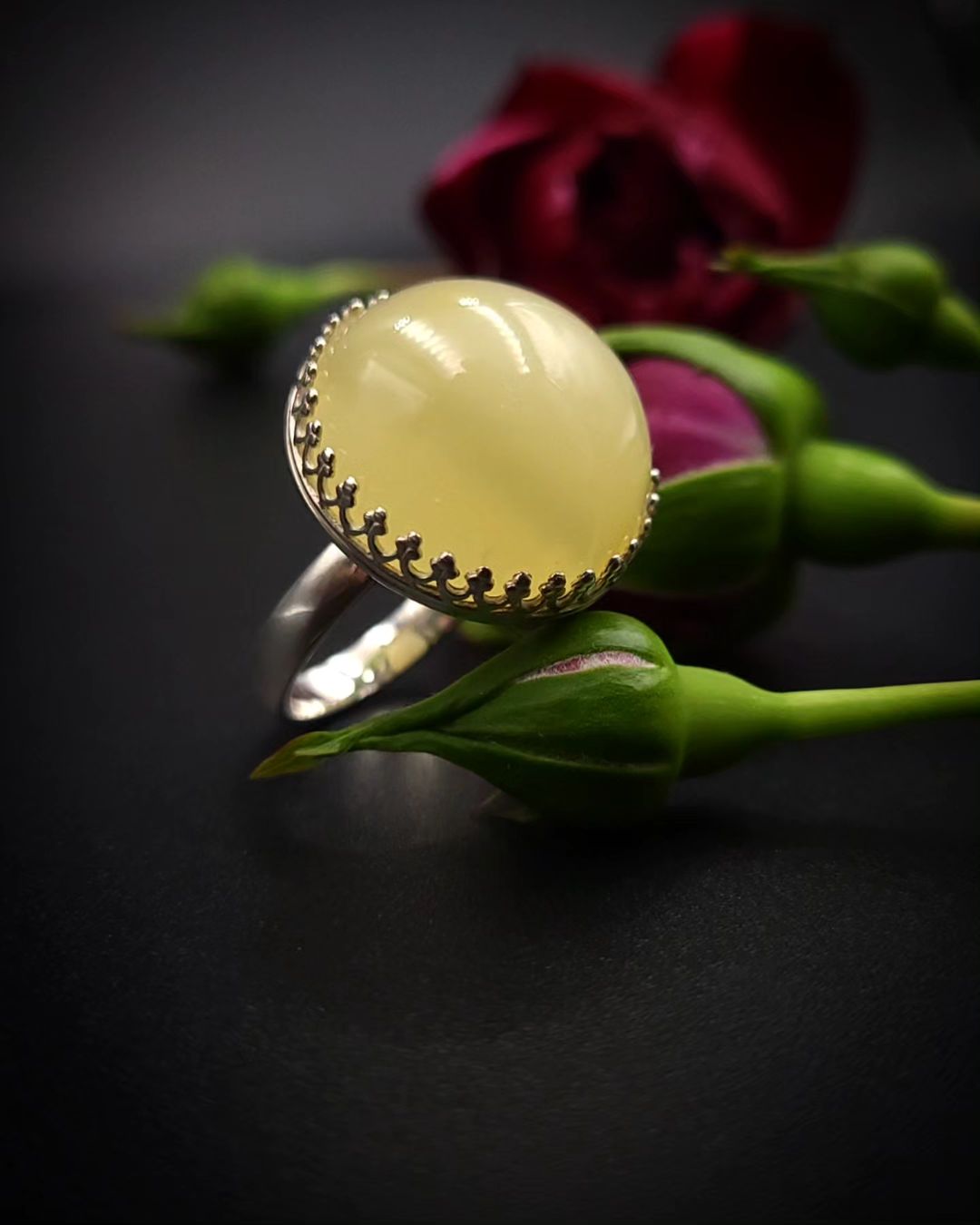 Amber Silver Ring