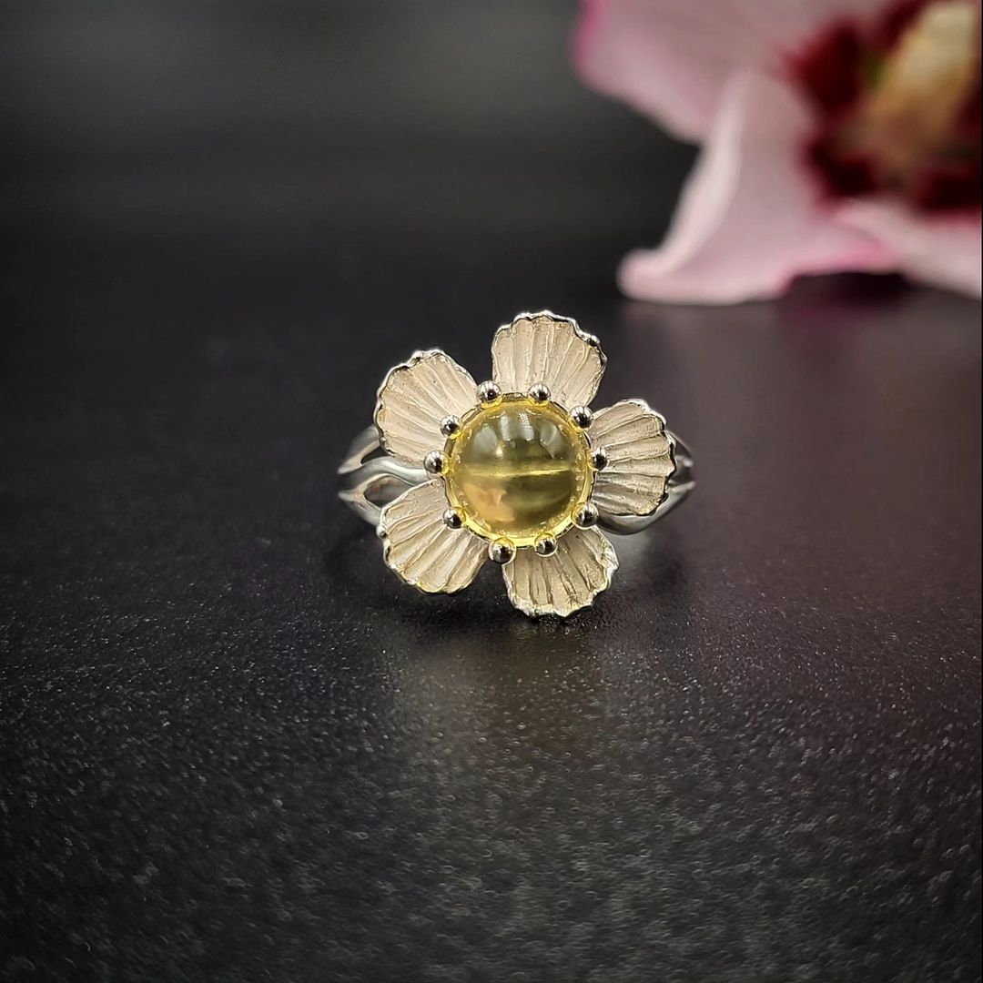 Amber Silver Ring Floral Design