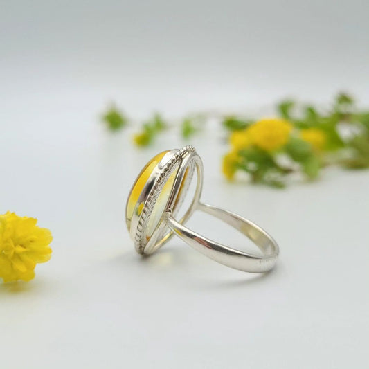 Natural Amber Sterling Silver Oval Ring