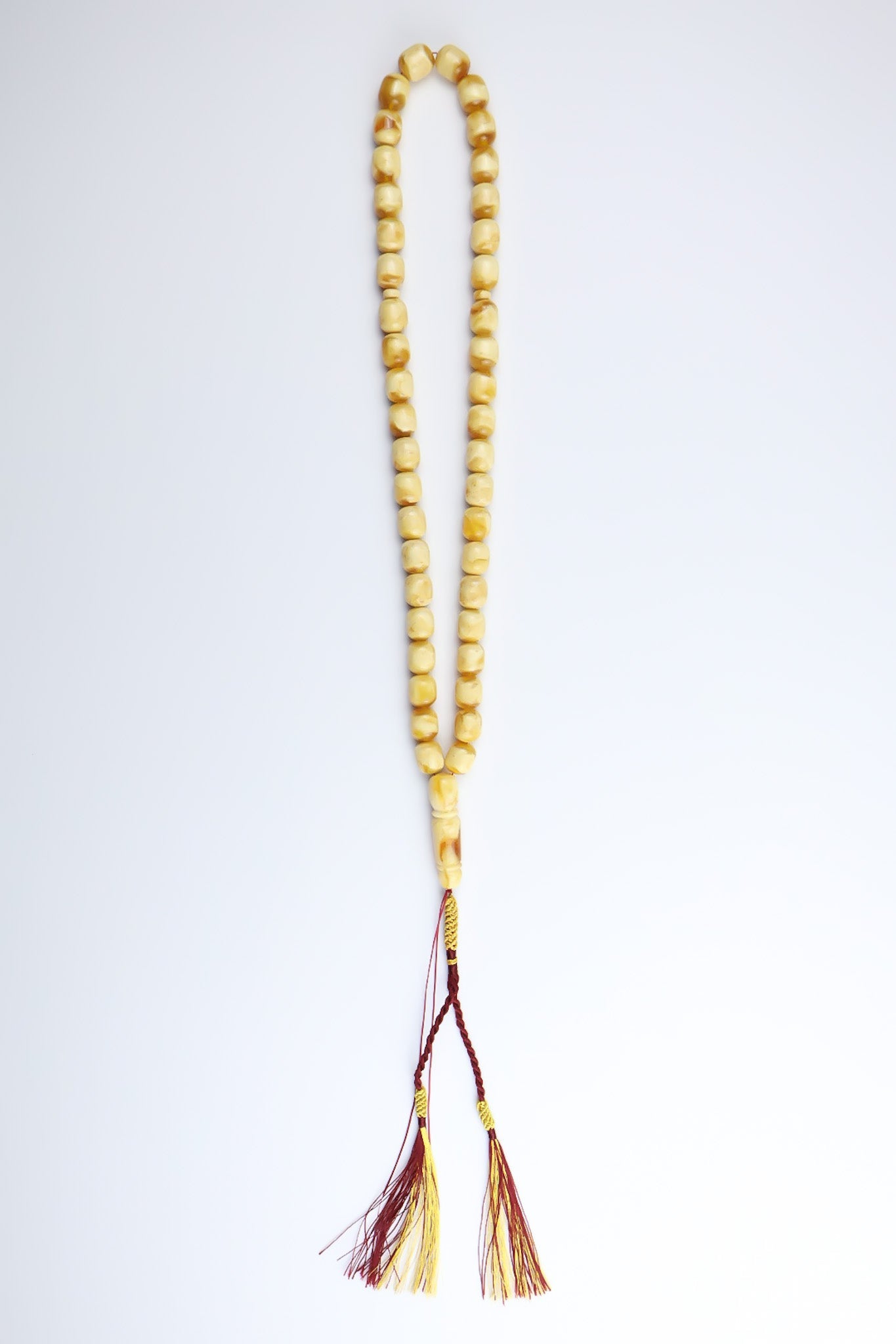 Genuine Baltic amber rosary 59g with opaque and translucent succinite beads and traditional tassel