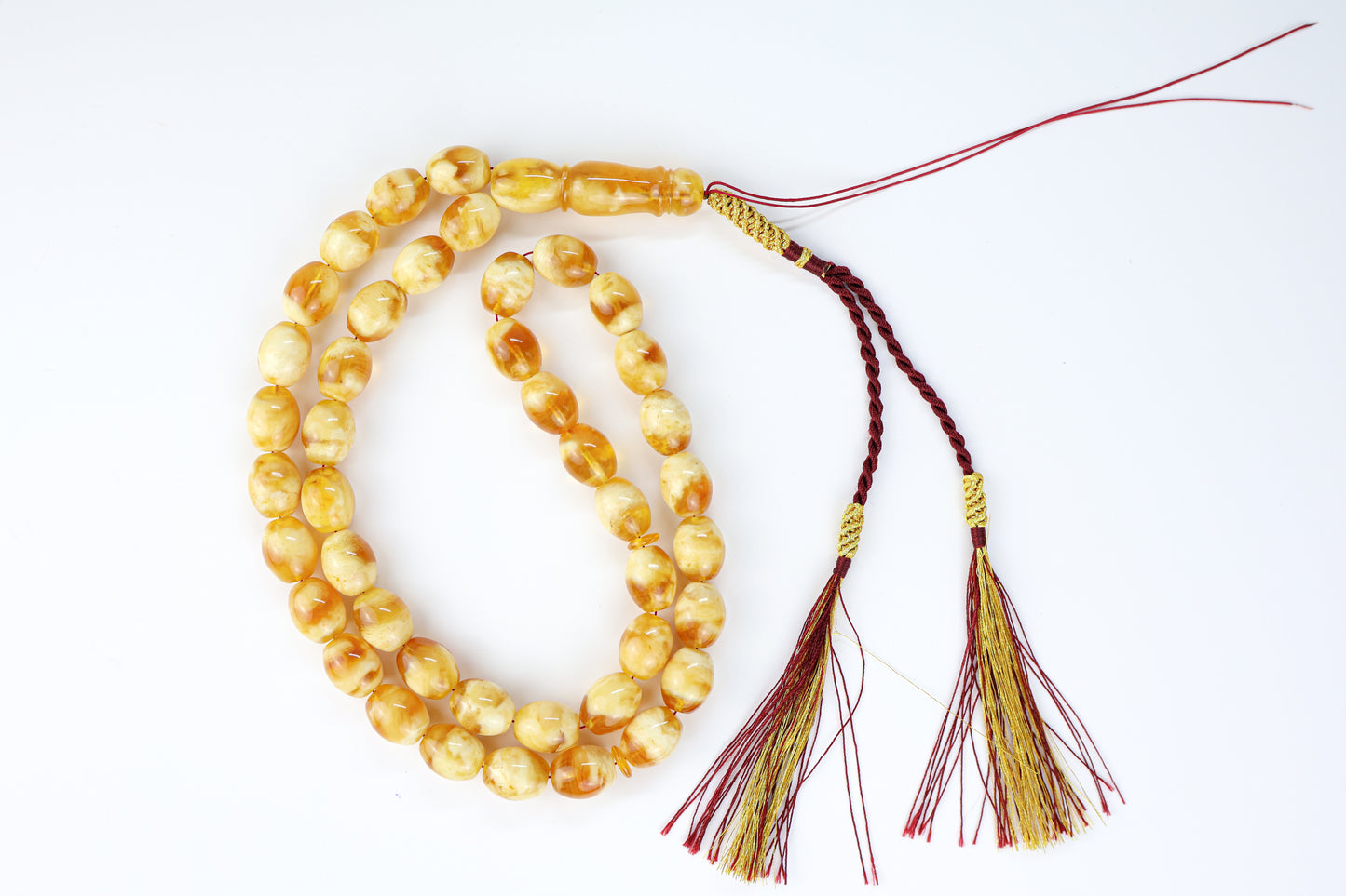 Pressed Baltic Amber Misbaha Rosary 42 Beads Qatar Tassel 59.66g | Tetibel