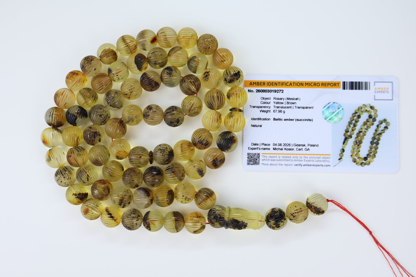 Natural Baltic amber carved spherical prayer beads 72 beads 12mm 67.98g with lab certificate from Tetibel Amber Jewels