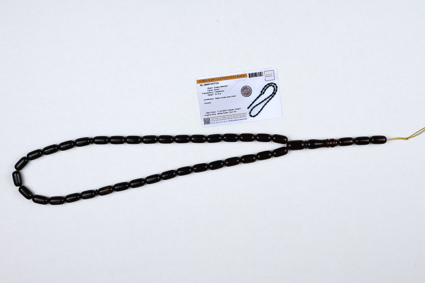 Pressed Brown Baltic Amber Rosary (42.16g) | Certified Pressed Mesbah | Minor imperfections