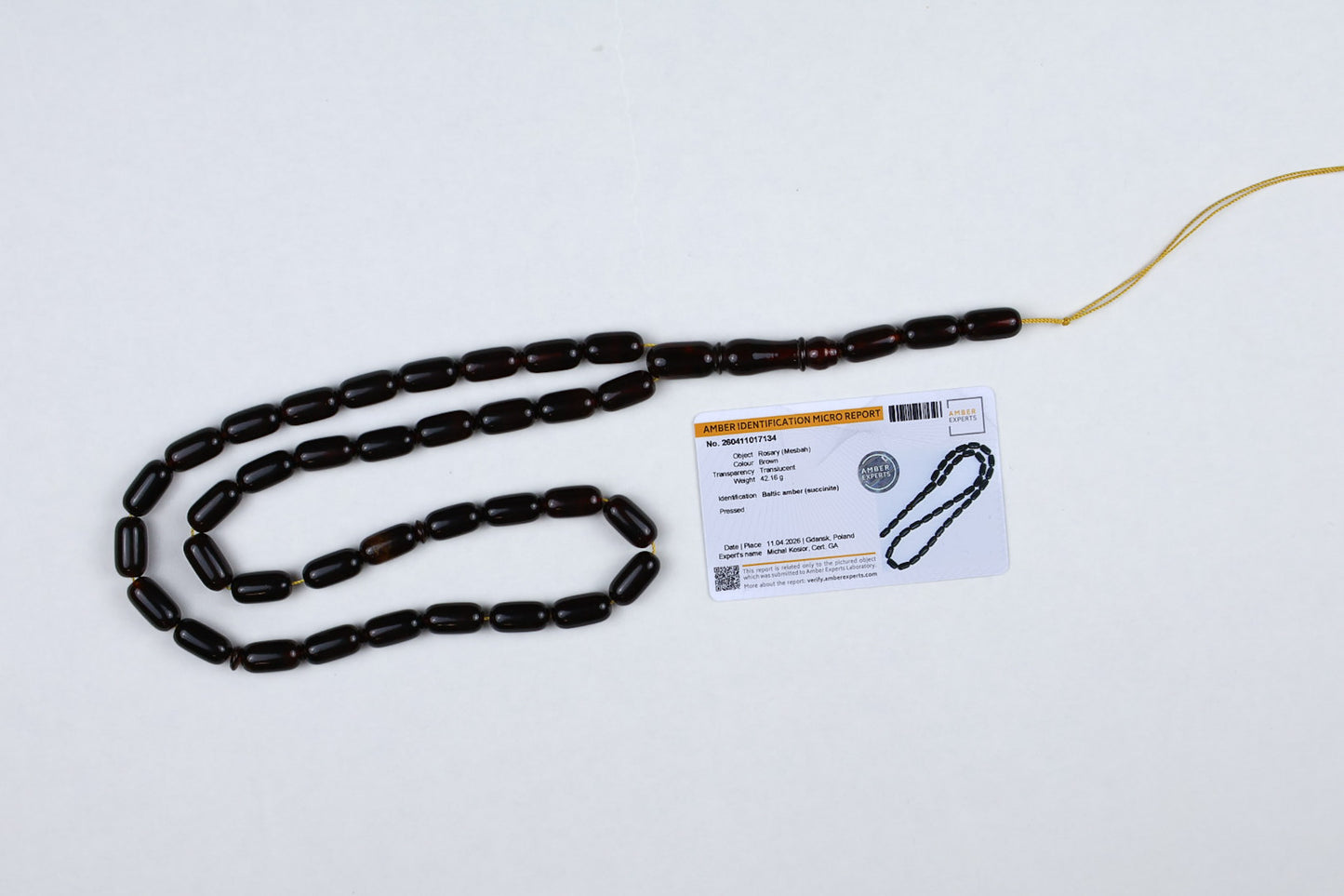 Pressed Brown Baltic Amber Rosary (42.16g) | Certified Pressed Mesbah | Minor imperfections