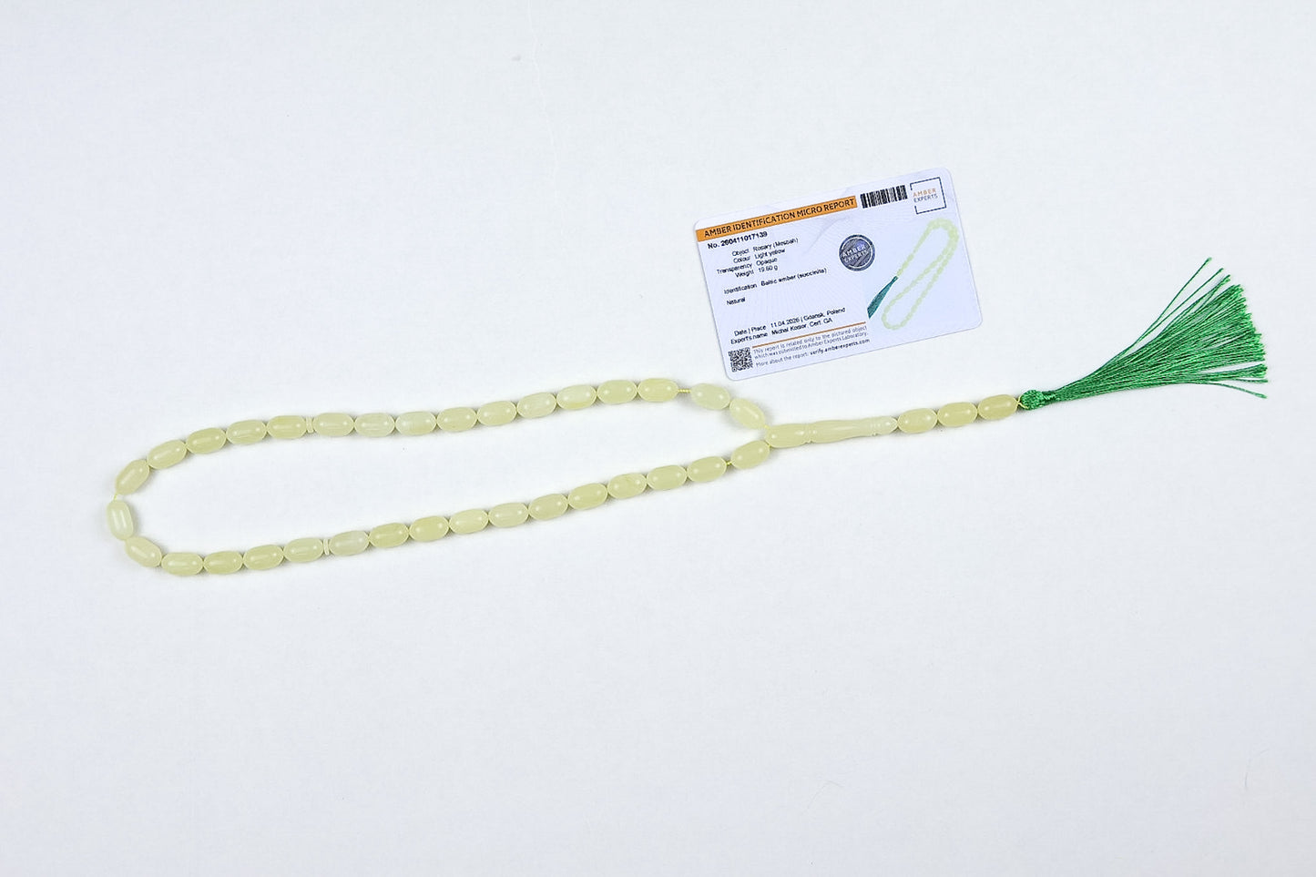 Echter Bernstein. Naturhelle gelbe baltische Bernstein-Gebetskette (19,60 g) | Zertifiziertes Mesbah | Tetibel