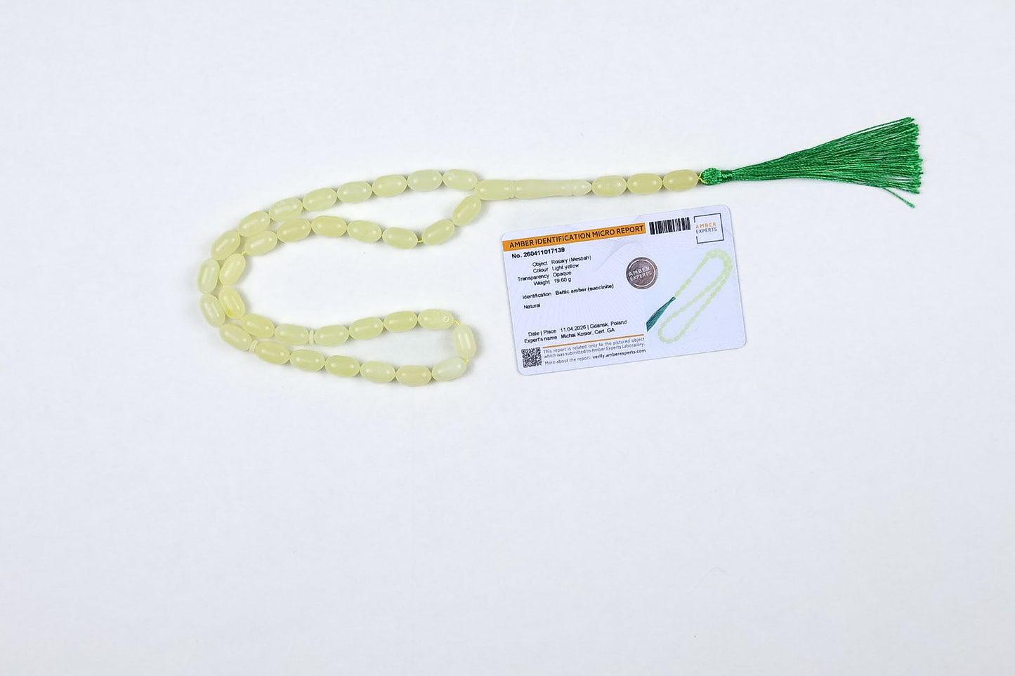 Echter Bernstein. Naturhelle gelbe baltische Bernstein-Gebetskette (19,60 g) | Zertifiziertes Mesbah | Tetibel