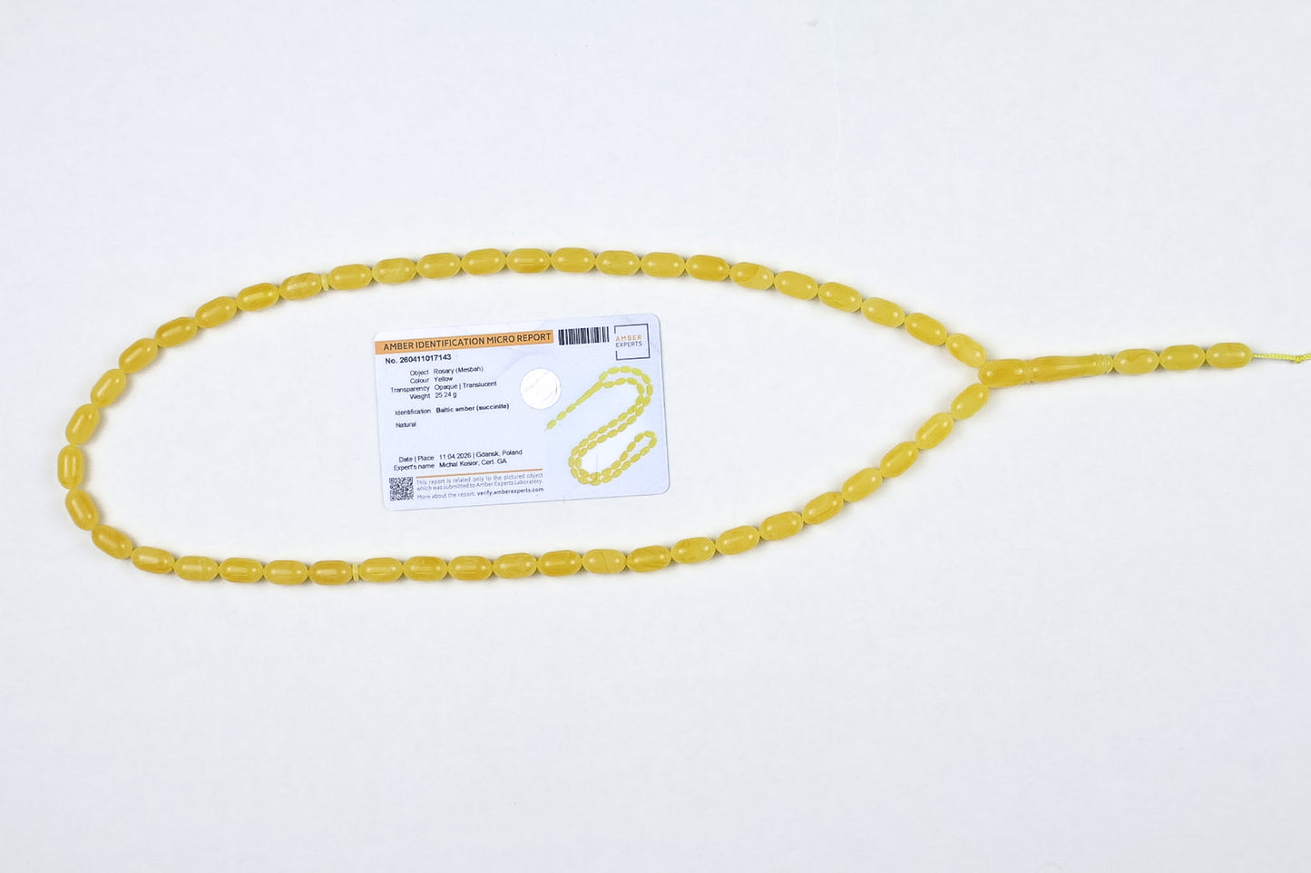 Seltene Mango-gelbe Natur-Bernsteinkette (25,24g) | Zertifizierte Mesbah | Tetibel