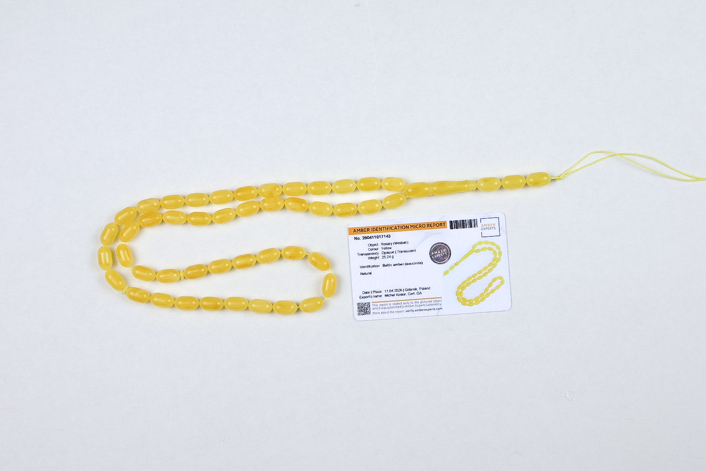 Seltene Mango-gelbe Natur-Bernsteinkette (25,24g) | Zertifizierte Mesbah | Tetibel