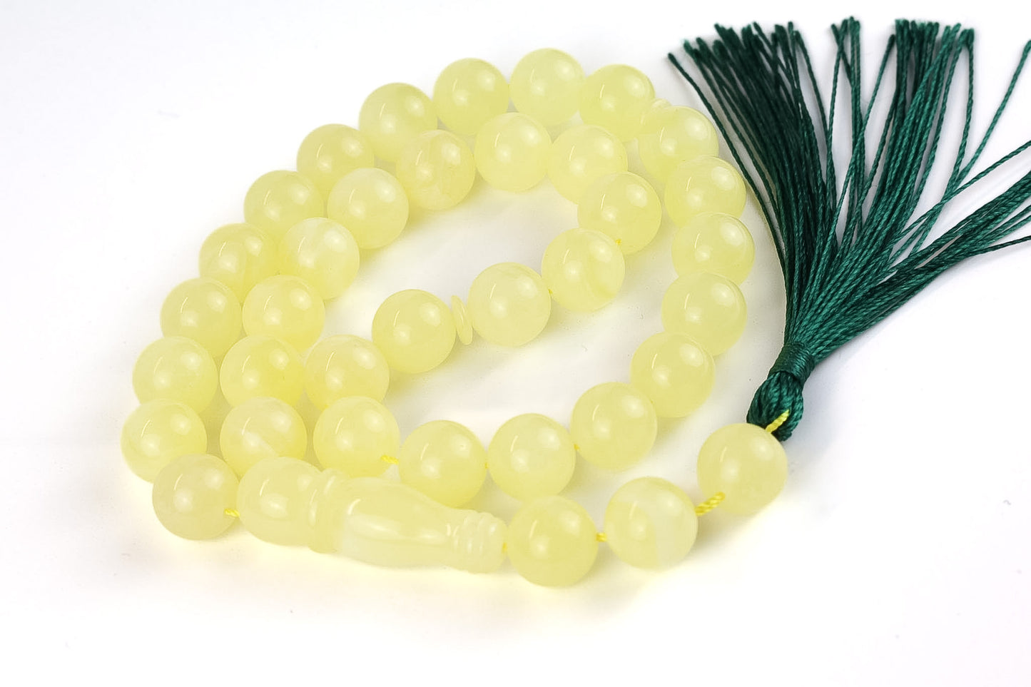 Naturhellgelber baltischer Bernstein-Rosenkranz (25,10g) | Zertifizierter Mesbah mit kleinen Mängeln (3 Perlen mit Mängeln)