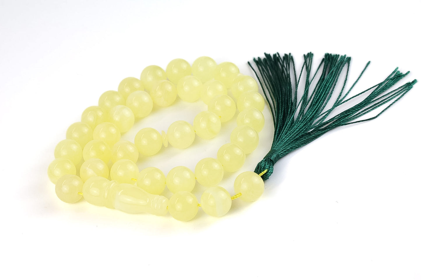 Naturhellgelber baltischer Bernstein-Rosenkranz (25,10g) | Zertifizierter Mesbah mit kleinen Mängeln (3 Perlen mit Mängeln)