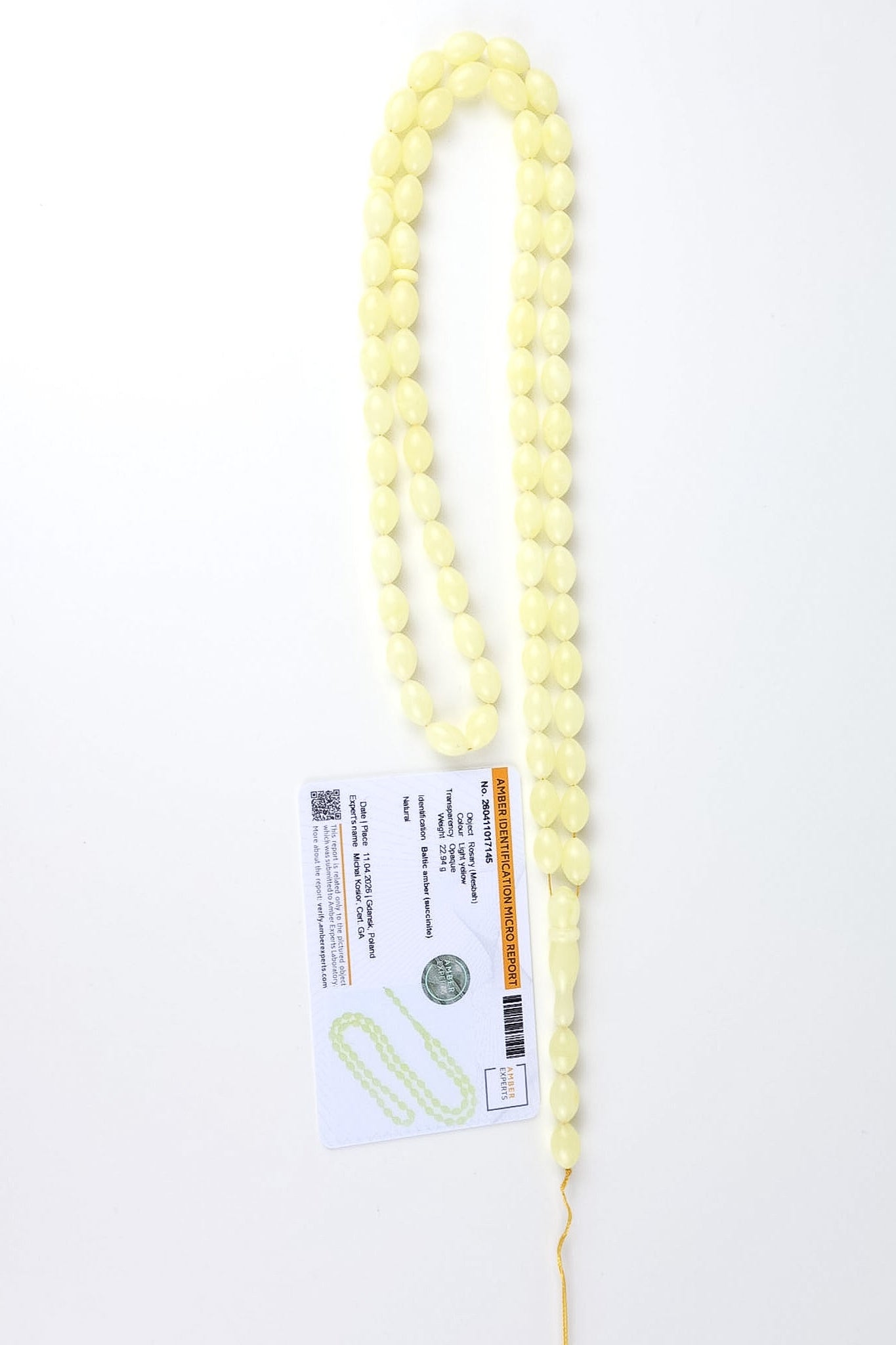 Naturhellgelber baltischer Bernstein Rosenkranz (22,94g) | Zertifizierte Mesbah | Tetibel