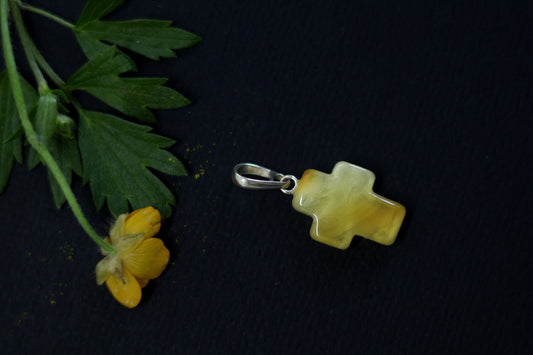 Bernstein Silber Kreuz Anhänger