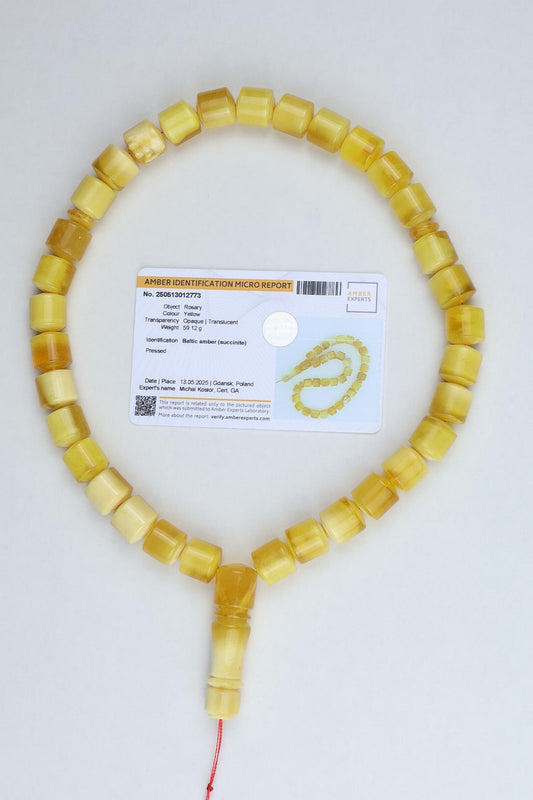 Certified Baltic amber misbaha 59g made of genuine succinite from Poland, handcrafted Islamic prayer beads by Tetibel