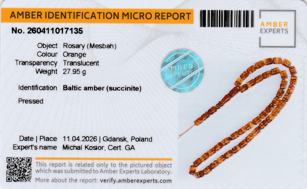 Pressed Cognac Orange Baltic Amber Mesbah – 27.95g