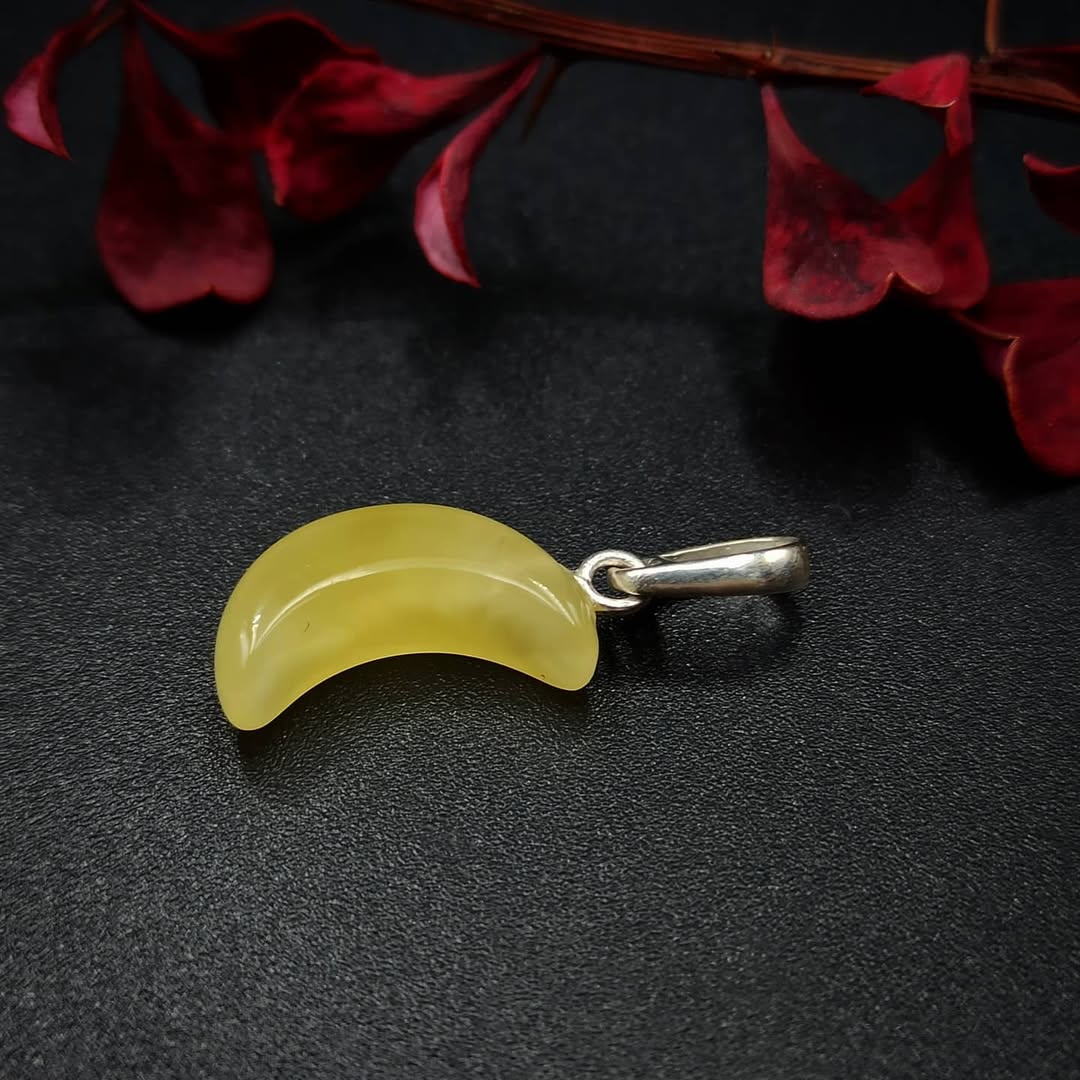 Natural Baltic Amber Moon Pendant in Silver