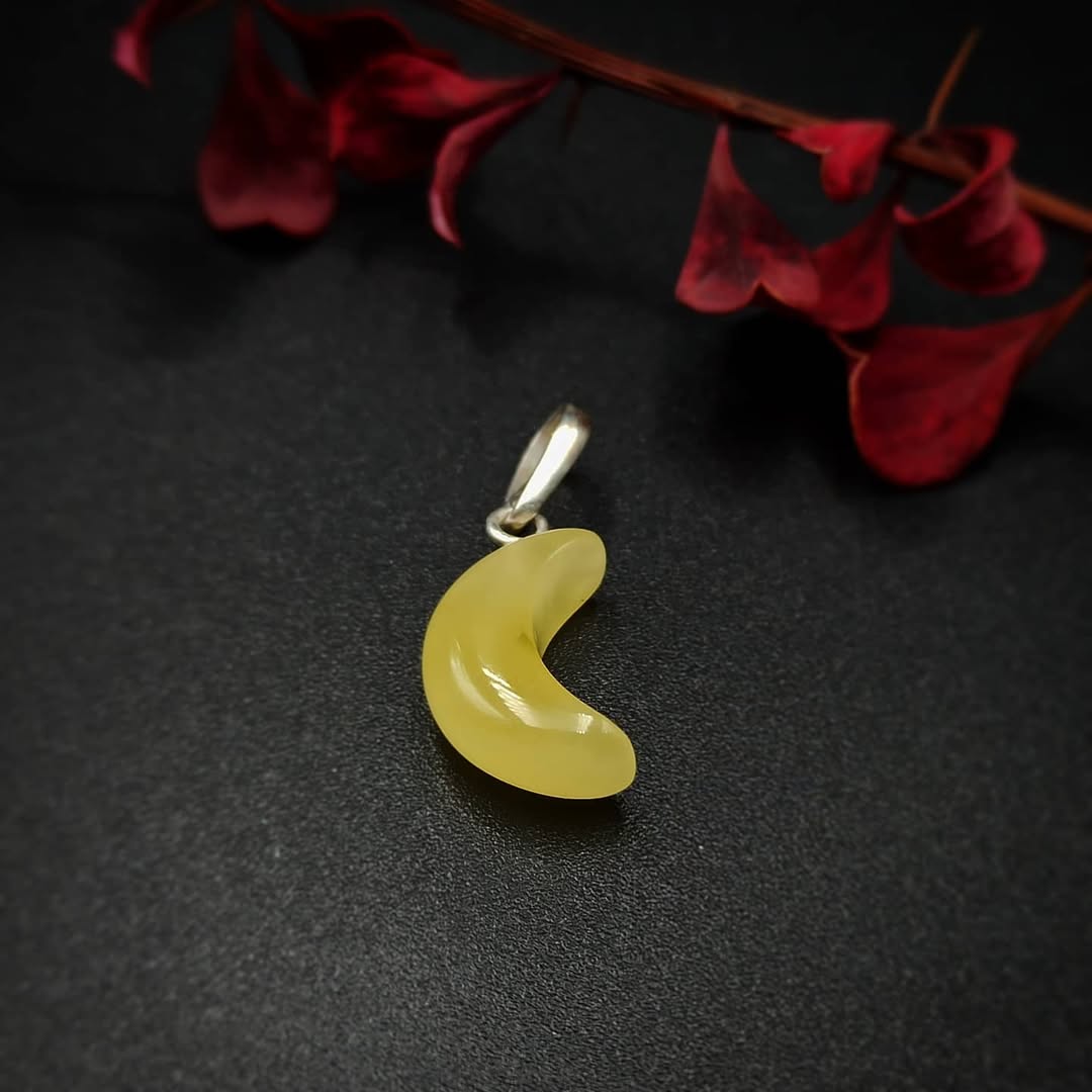 Natural Baltic Amber Moon Pendant in Silver