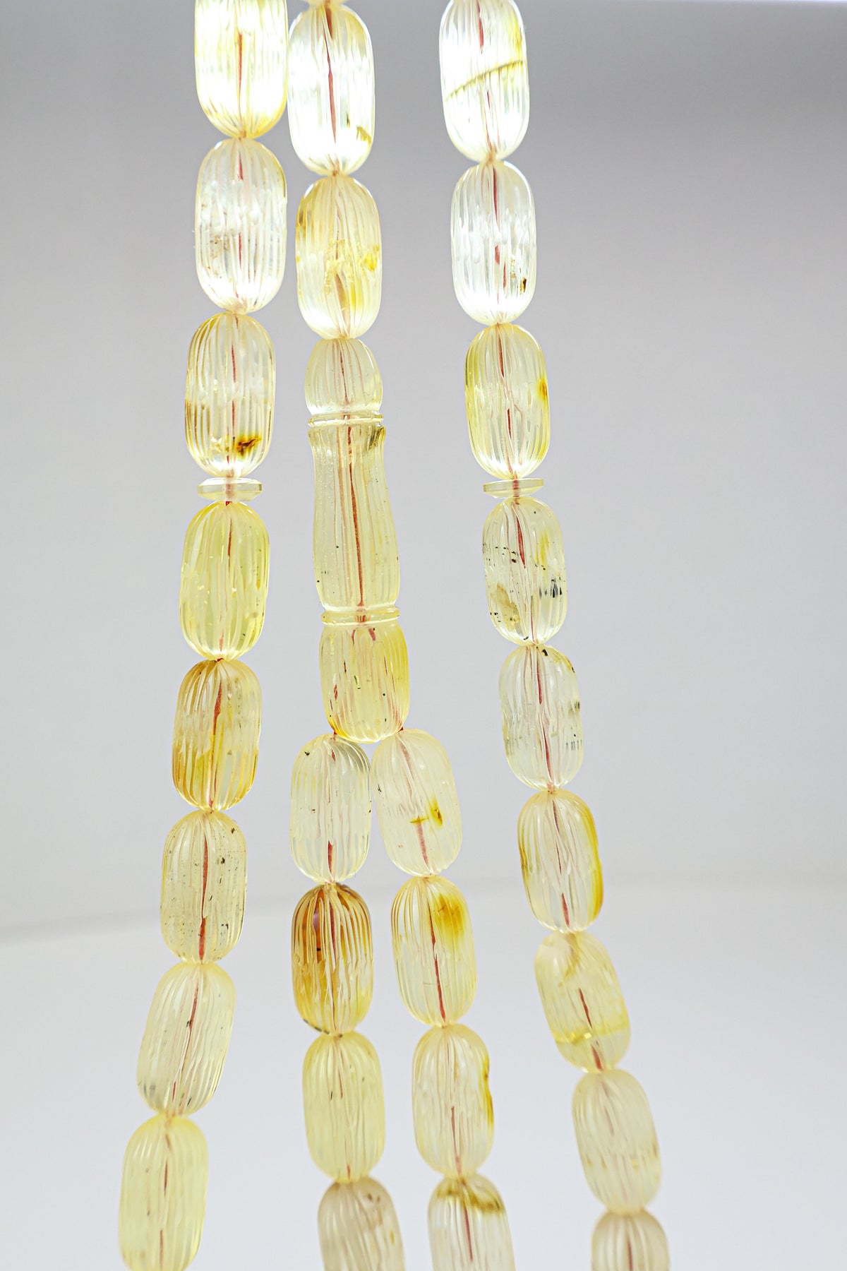 41.51g natural Baltic amber prayer beads (misbaha) with hand-carved ridges certified by Amber Experts Laboratory in Gdansk, Poland.