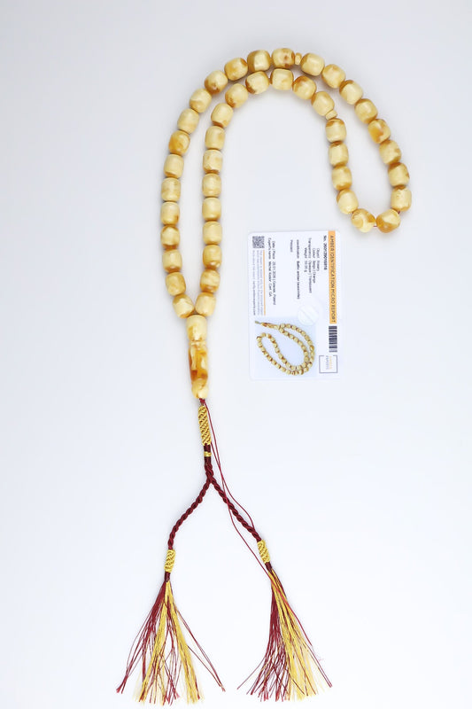 Certified 59g Baltic amber misbaha made of genuine beige and orange succinite with laboratory certificate from Gdańsk Poland