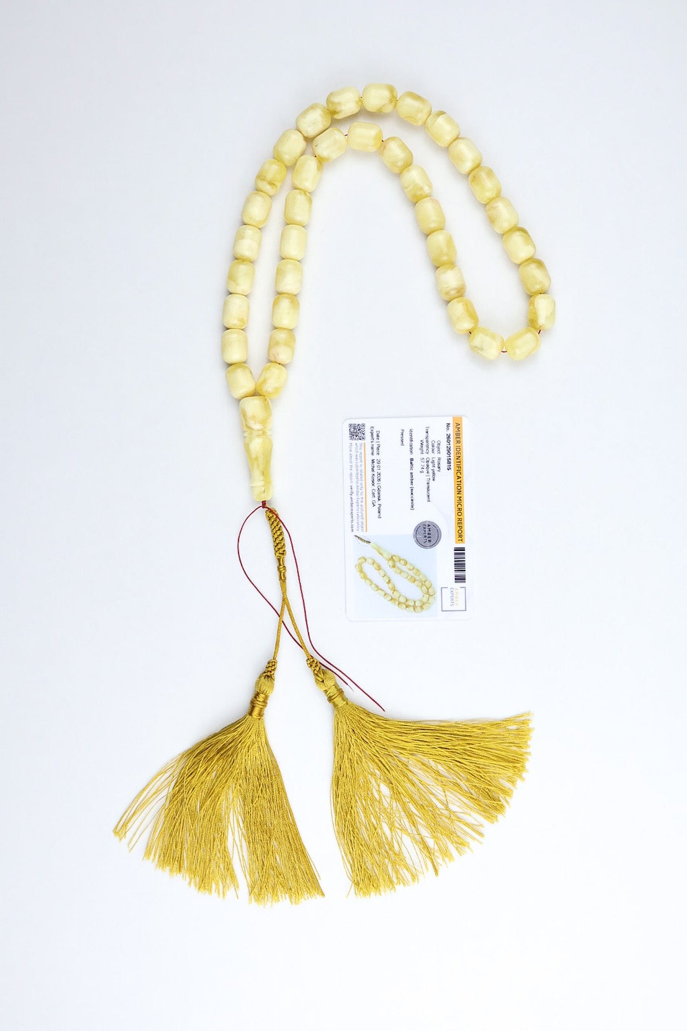 Full length light yellow Baltic amber tasbih 57 grams natural succinite Islamic prayer beads