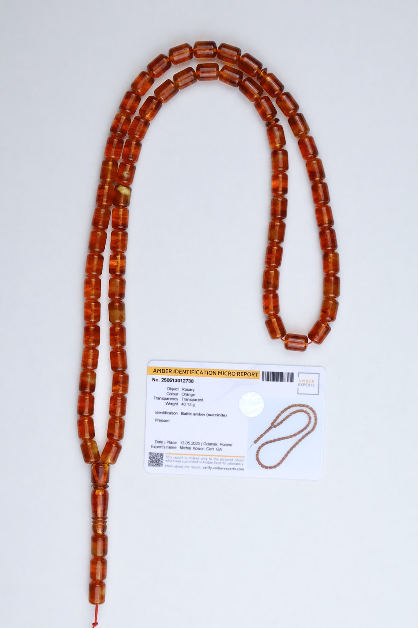Natural Baltic amber tasbih 40g certified genuine orange succinite Germany