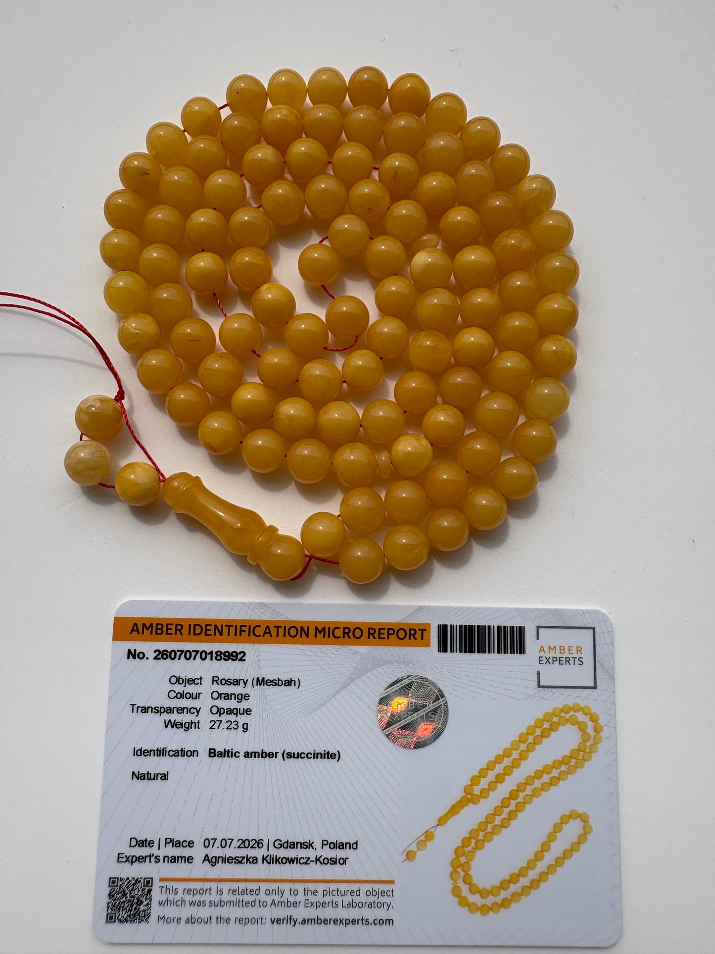 Rare mango Baltic amber Tesbih with 102 polished round beads.