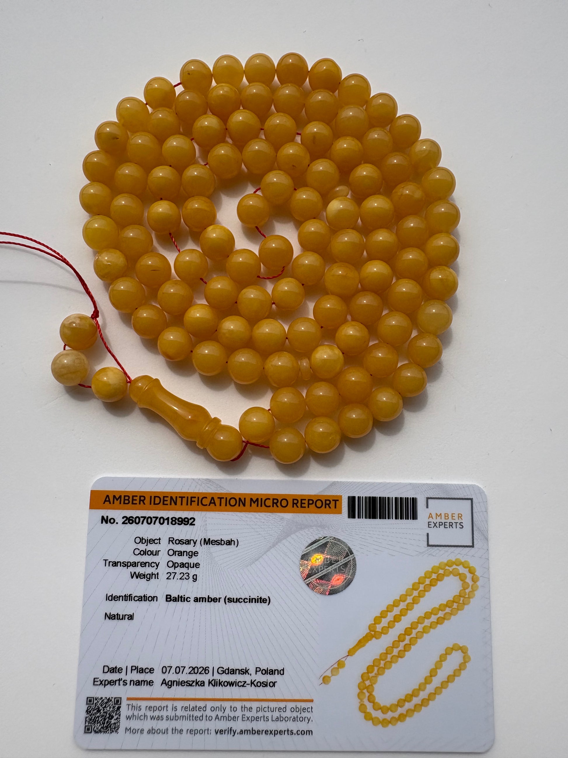 Rare mango Baltic amber Tesbih with 102 polished round beads.