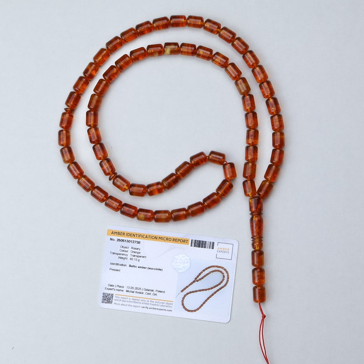Transparent orange Baltic amber prayer beads 40g natural succinite certified
