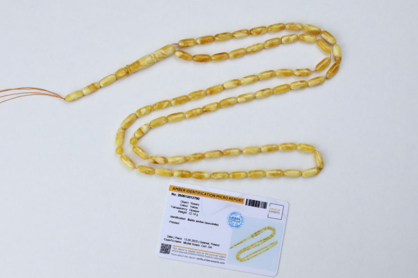 Genuine yellow Baltic amber tasbih 22 grams laboratory certified in Poland
