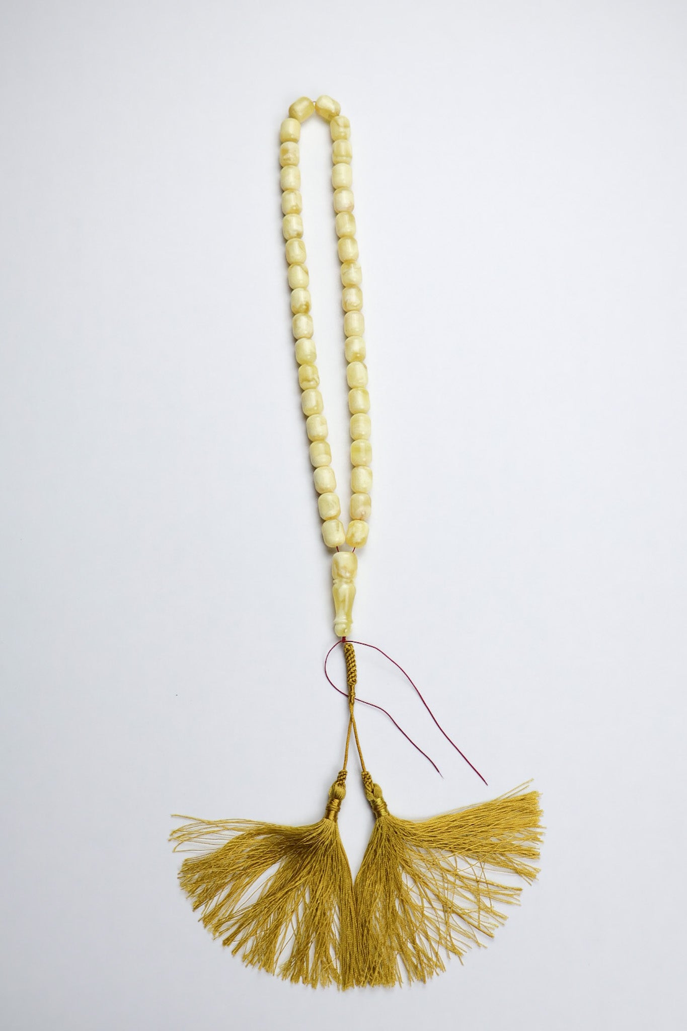Certified Baltic amber misbaha 57g light yellow succinite prayer beads with golden tassel handmade in Europe