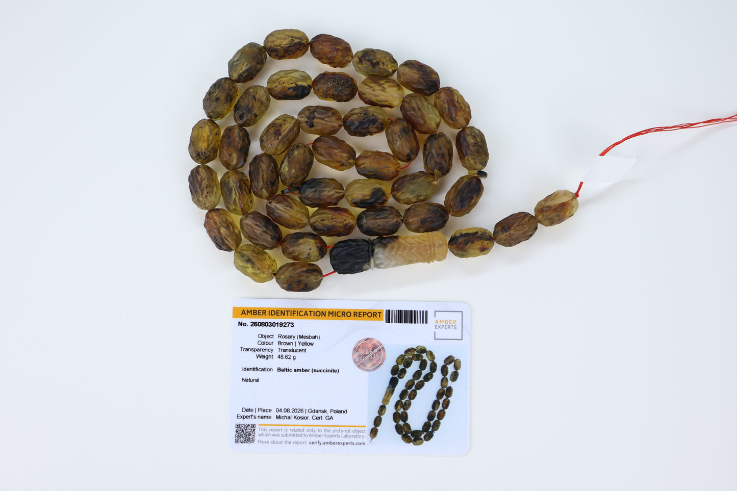 Natural Baltic amber textured prayer beads 42 beads 16.5x10.5mm 48.62g with lab certificate from Tetibel Amber Jewels