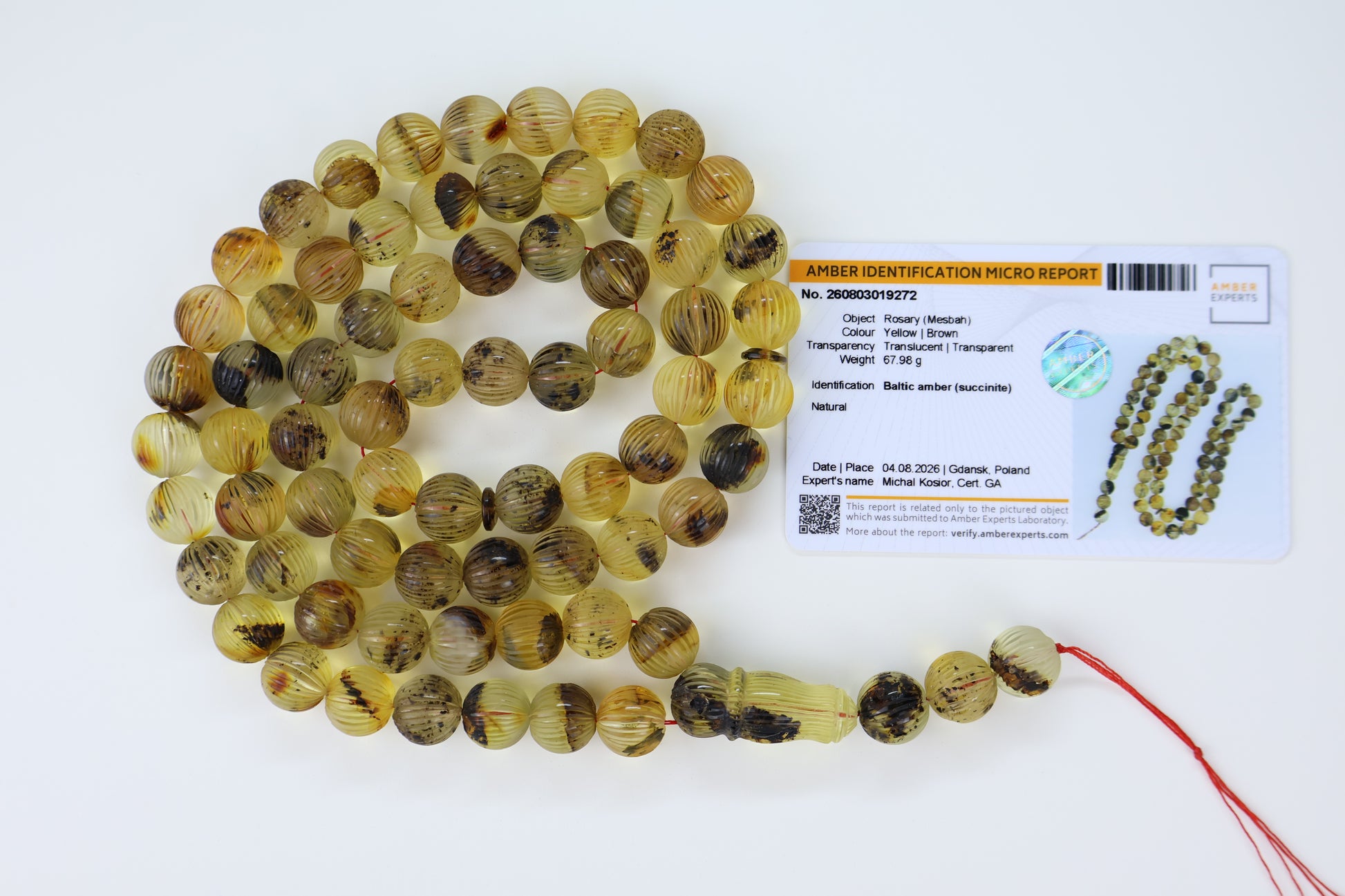 Natural Baltic amber carved spherical prayer beads 72 beads 12mm 67.98g with lab certificate from Tetibel Amber Jewels