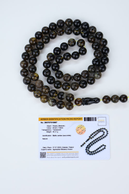 Natural Baltic amber dark brown prayer beads 46.31g with lab certificate from Tetibel Amber Jewels