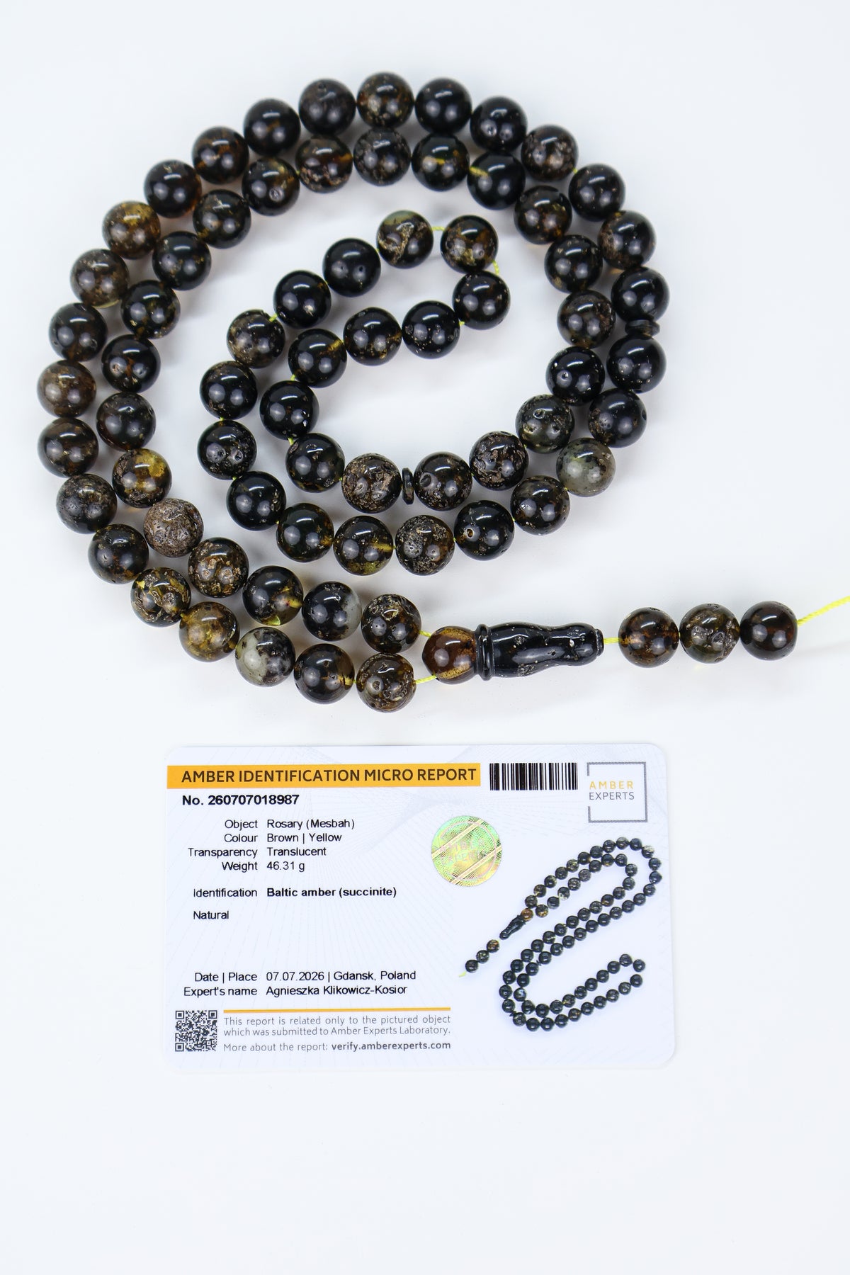 Natur Bernsteinkette Rosenkranz 72 Perlen 10,4 mm | Zertifizierter Succinit | Tetibel